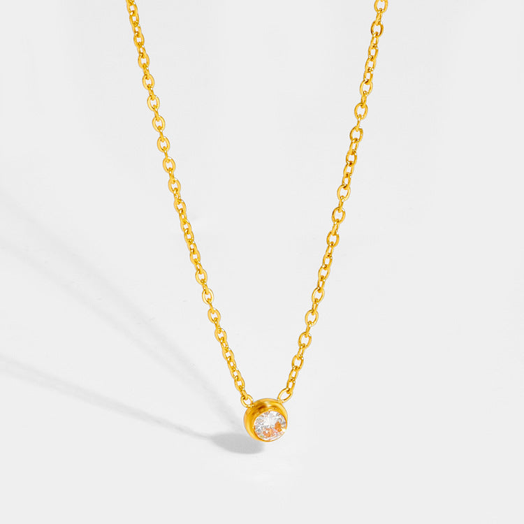 Elegant Round Pendant Necklace In Gold With PVD Coated 304 Stainless Steel And Zircon Inlay
