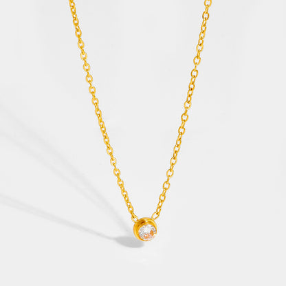 Elegant Round Pendant Necklace In Gold With PVD Coated 304 Stainless Steel And Zircon Inlay