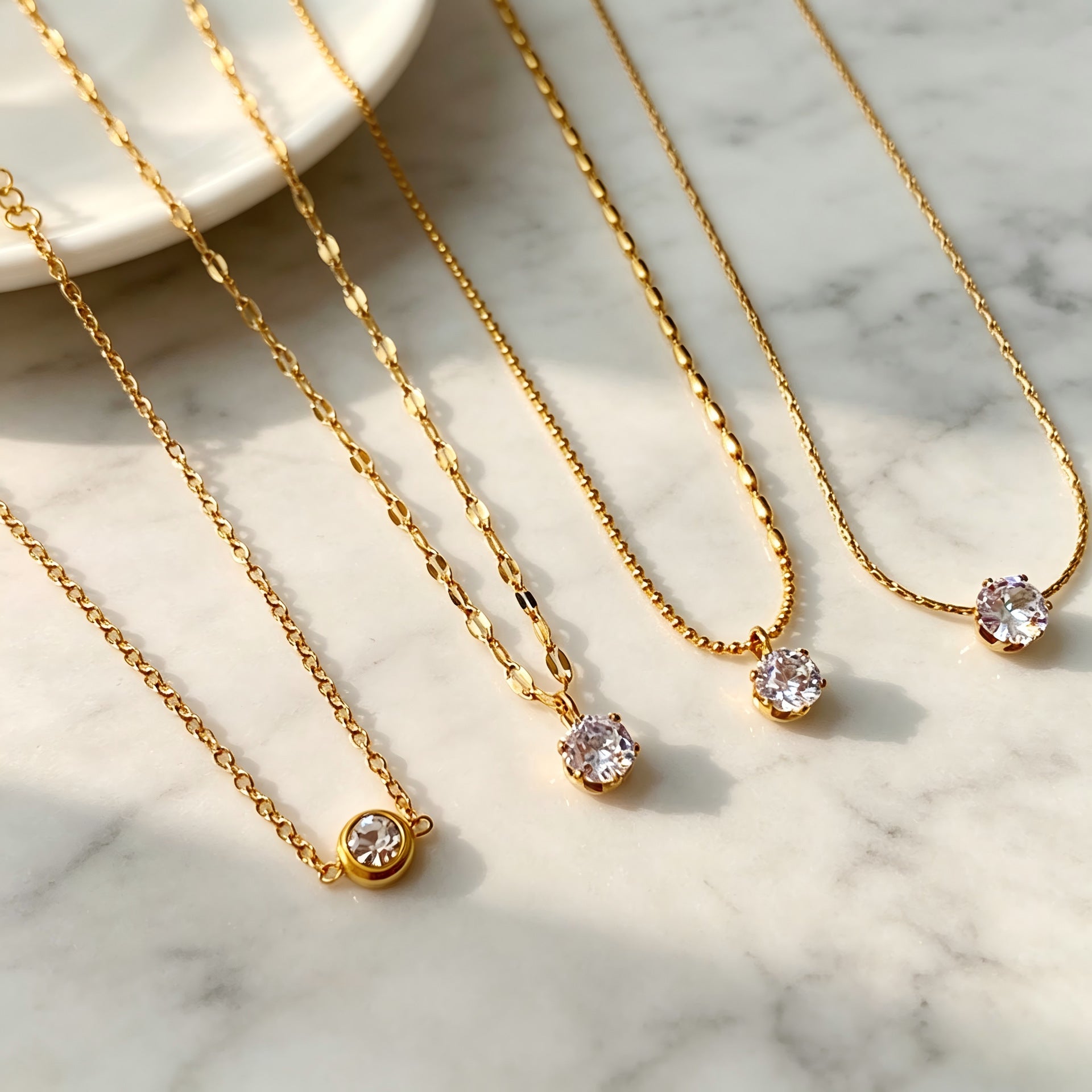 Geometric Gold Pendant Necklace In Titanium Steel With Zircon Inlay And Claw Setting, Featuring Coffee Bean Chain