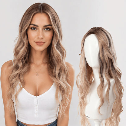 Women’s Full Head Wig In Brown With Long Curly Hair And Centre Parting, Simple Style, Made Of High Temperature Wire With Wig Net