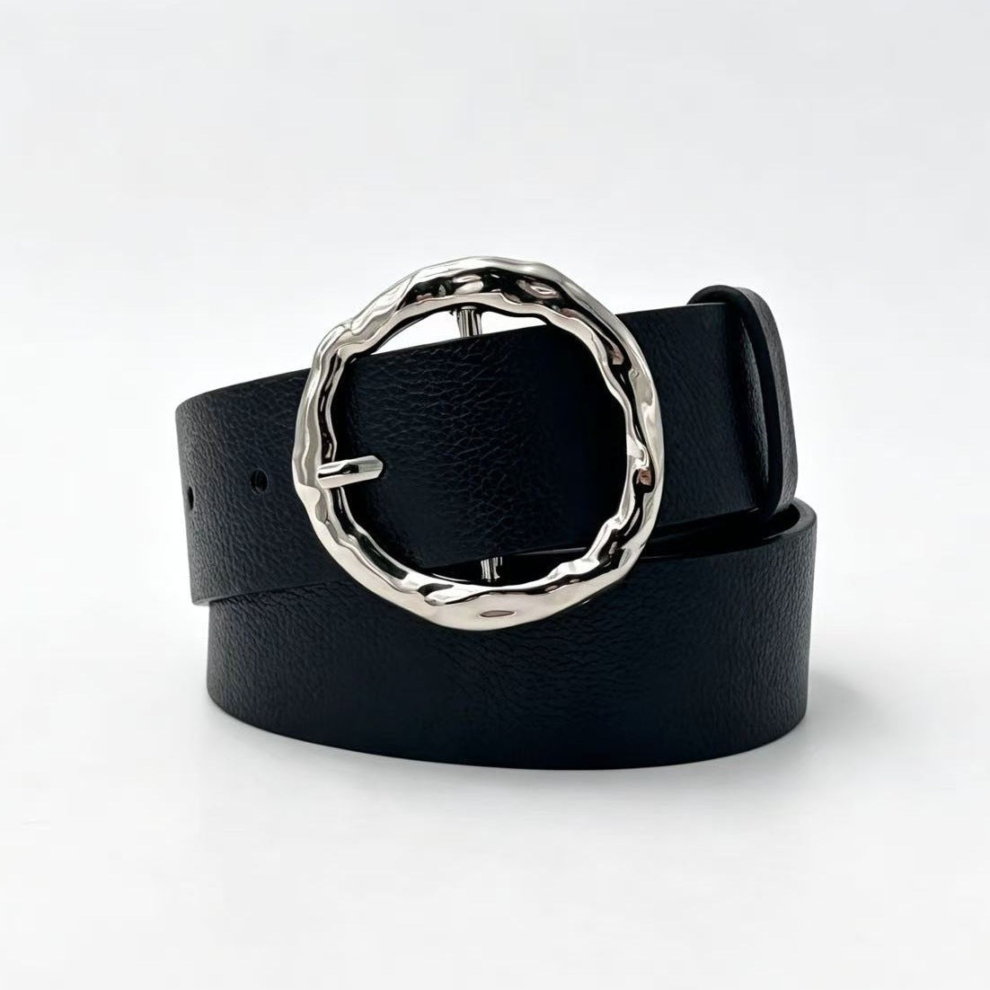 Basic Round Women’s Belt In PU Leather With Lychee Pattern Featuring Alloy Pin Buckle