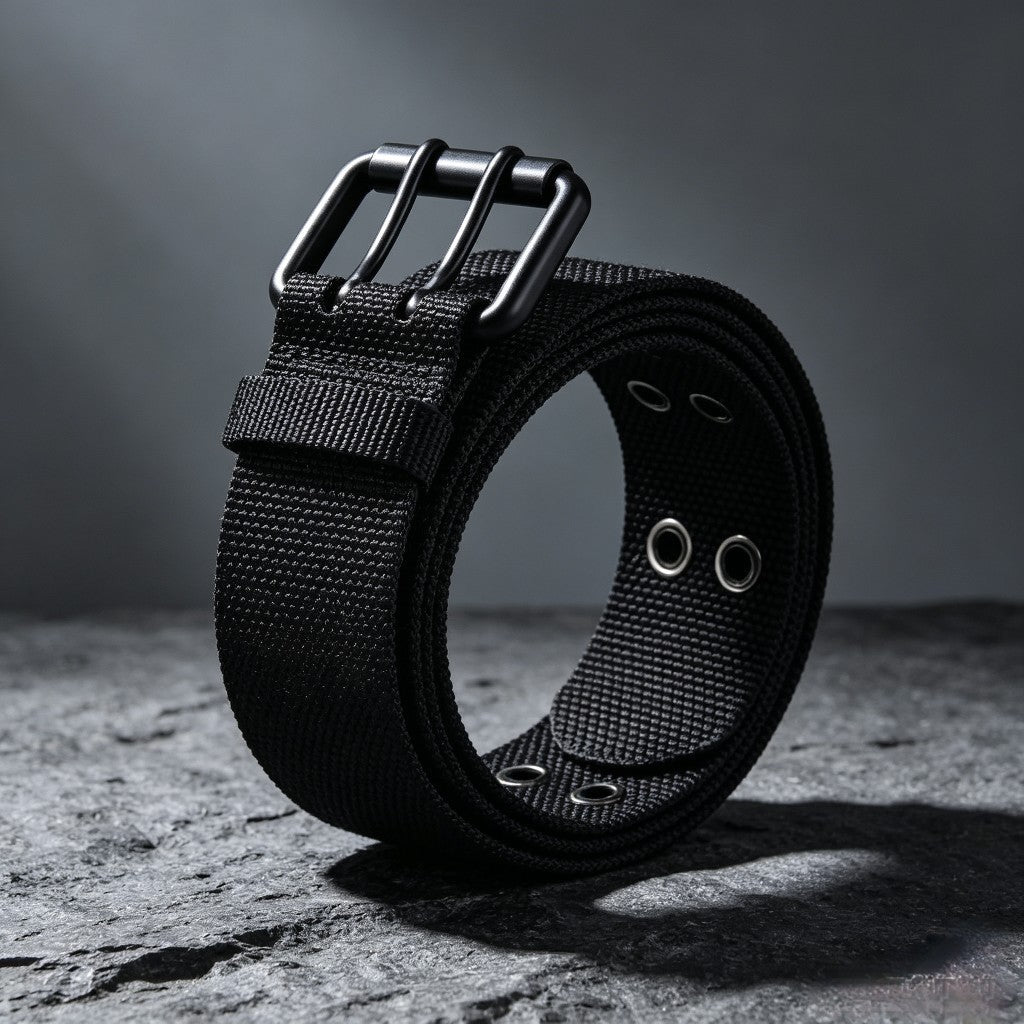 Unisex Casual Canvas Belt With Alloy Pin Buckle In Dyed Black
