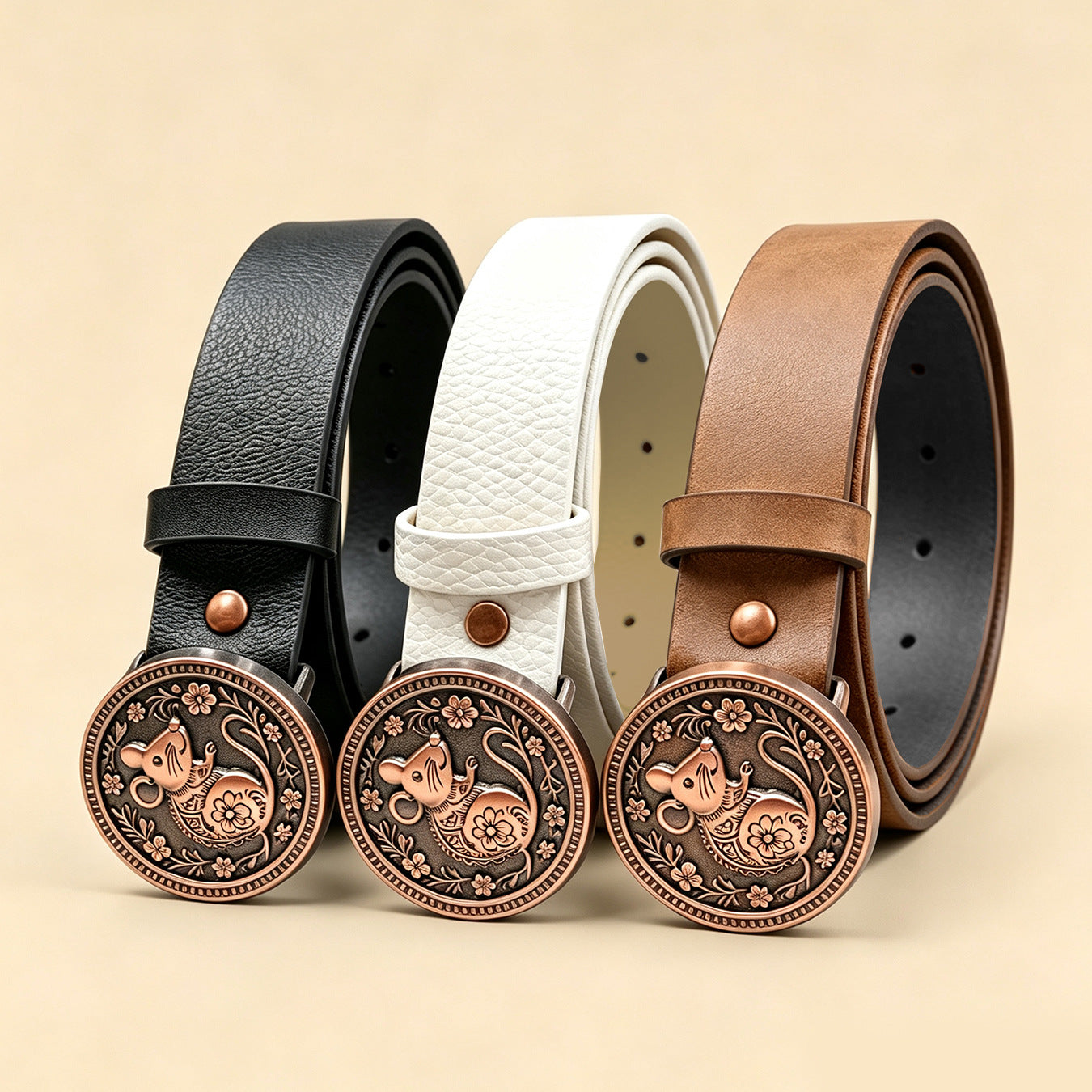 Casual Unisex PU Leather Belt With Embossing And Smooth Alloy Buckle Featuring Printing Pattern