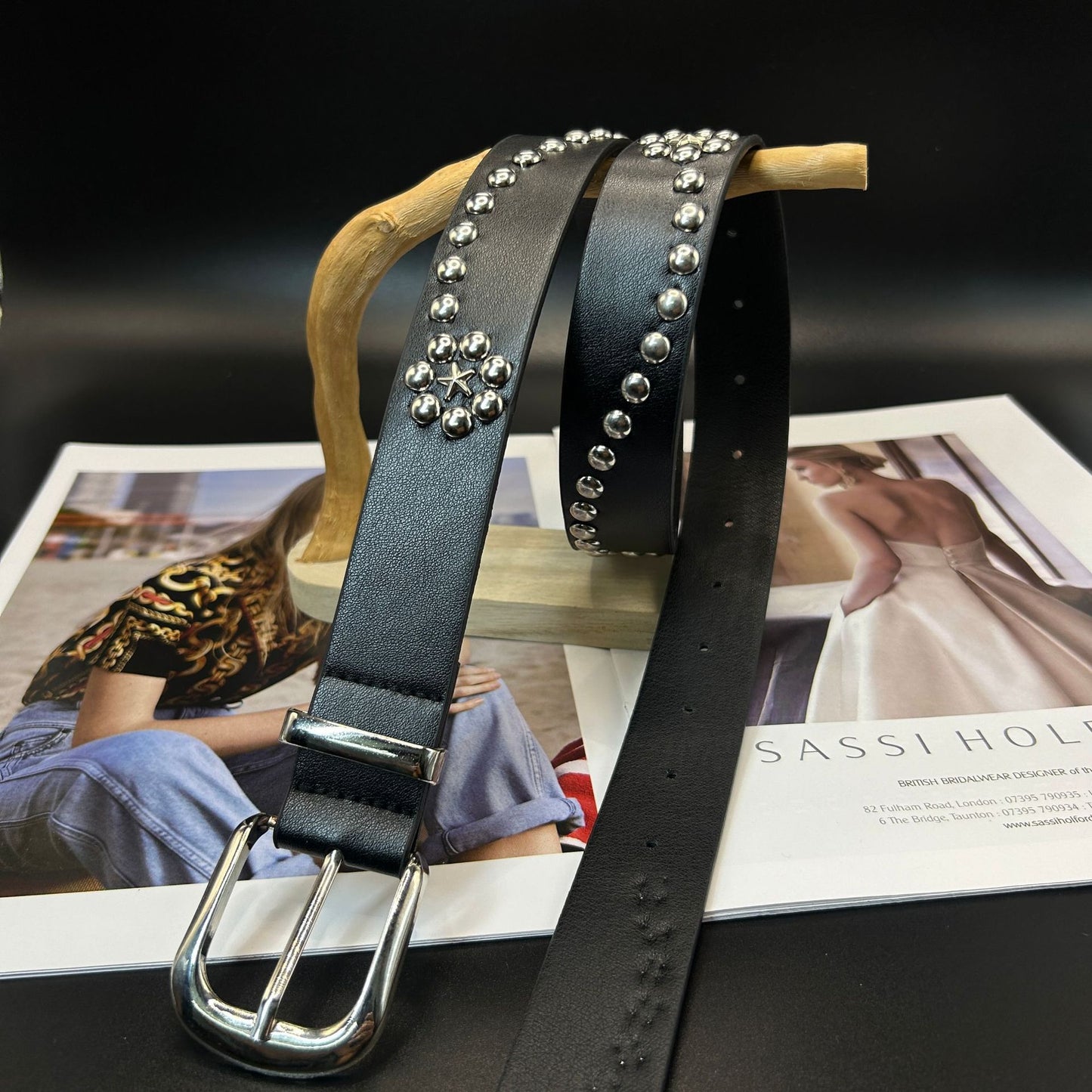 Women’s Punk Style Belt With Alloy Pin Buckle, Made Of Dyed Black PU Leather
