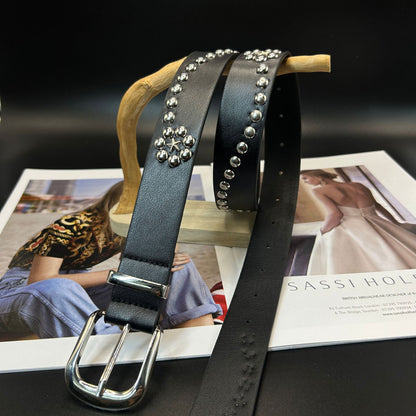 Women’s Punk Style Belt With Alloy Pin Buckle, Made Of Dyed Black PU Leather