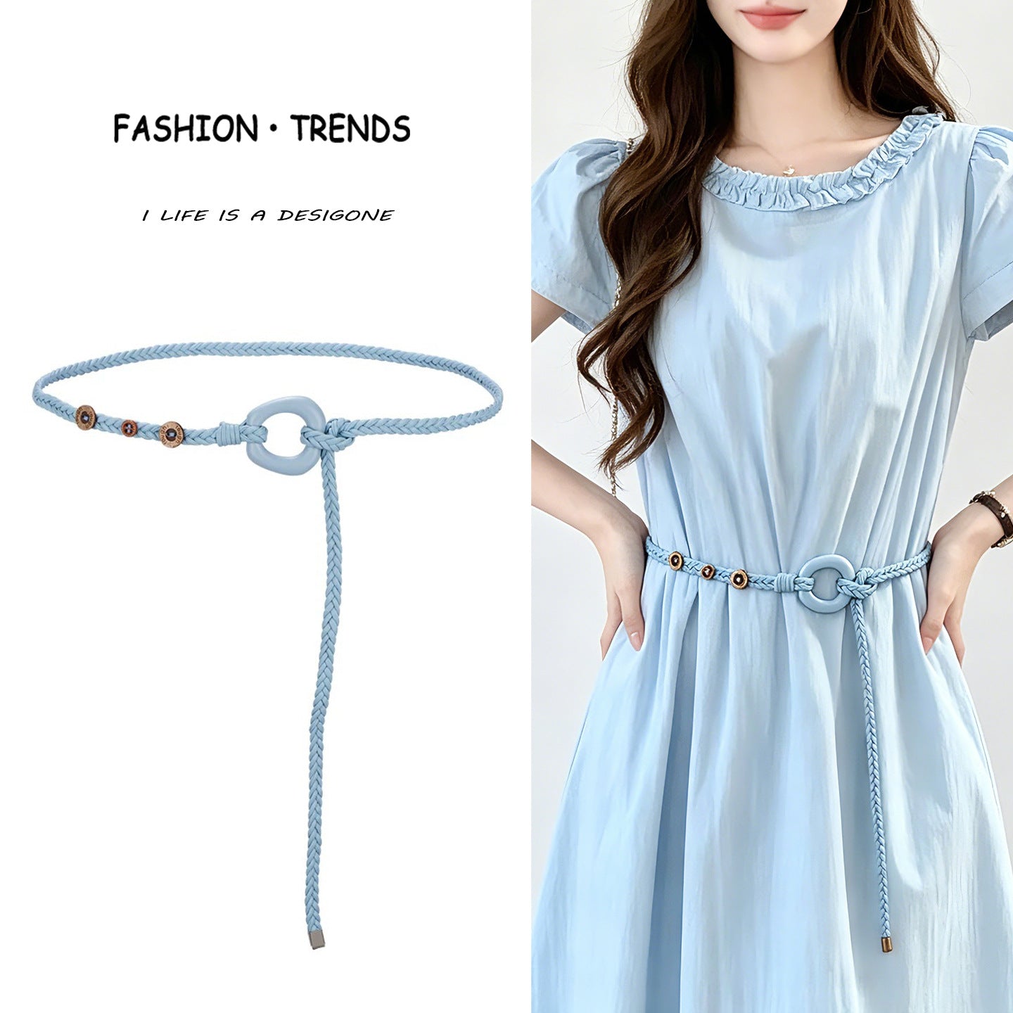 Bohemian Solid Color Braided Belt For Women In Wax Line Material Featuring Rope Buckle