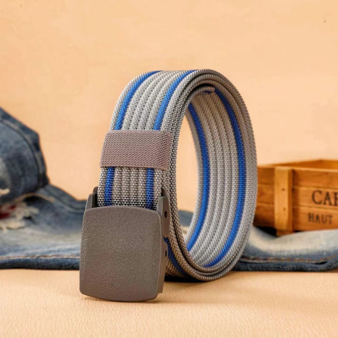 Men's Casual Braided Nylon Belt With Plastic Snap Buckle Featuring Durable Braid Surface Finish