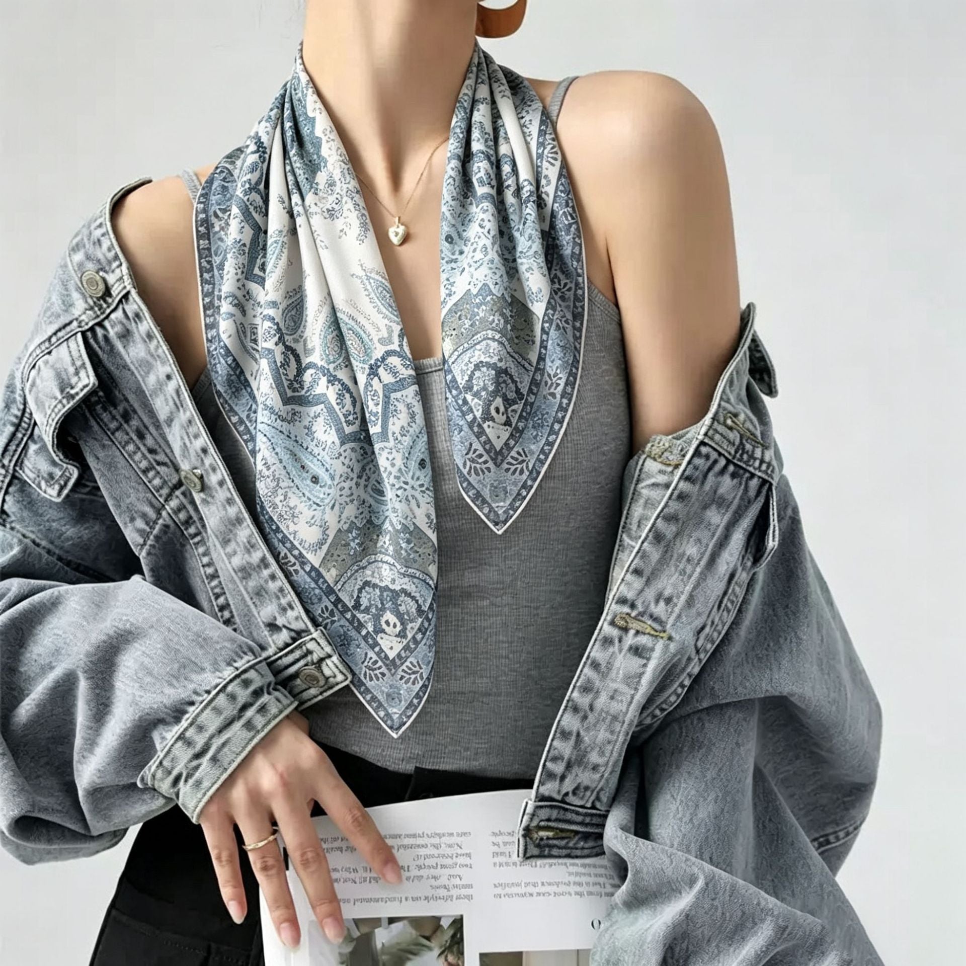 Retro Silk Scarf For Women Featuring Elegant Flowers, Perfect For Summer