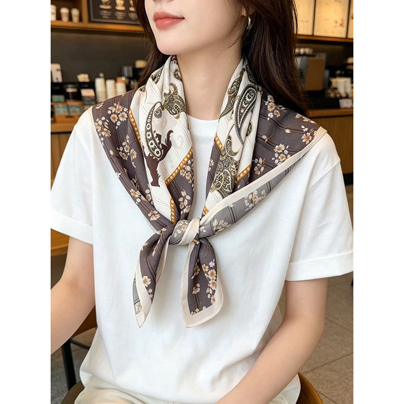 Elegant Silk Cashew Nuts Pattern Silk Scarf For Women In Grey, Perfect For Summer