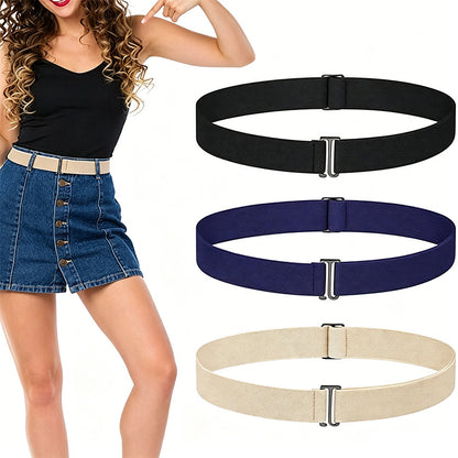 Women's Casual Elasticated Belt In Dyed Black With Zinc Alloy Buckle, Made Of Durable Polyester