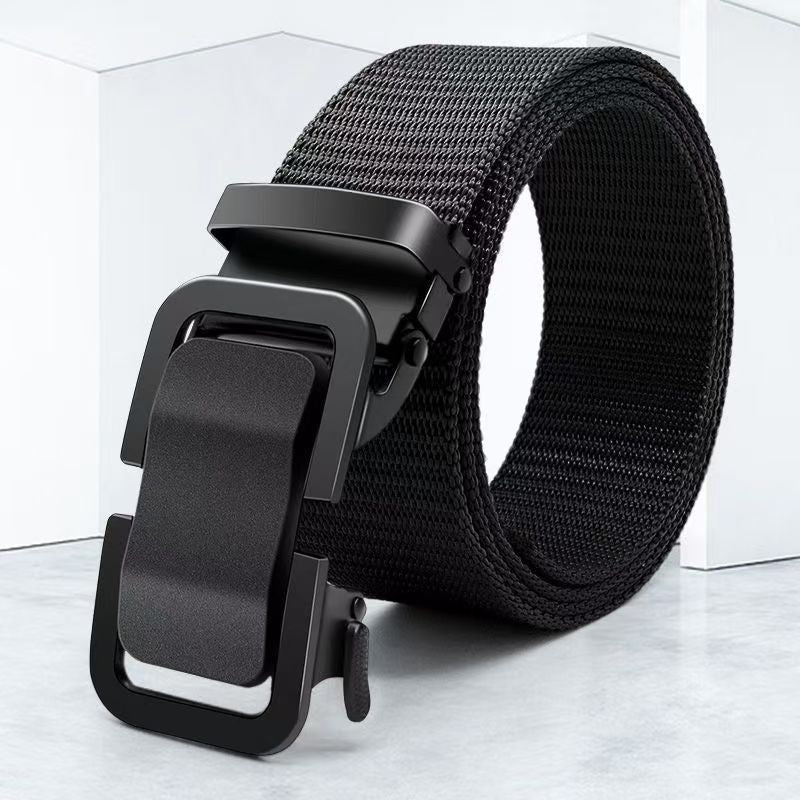 Men's Cowboy Style Casual Belt With Iron Automatic Buckle, Nylon Braid Surface Featuring Cloud Pattern