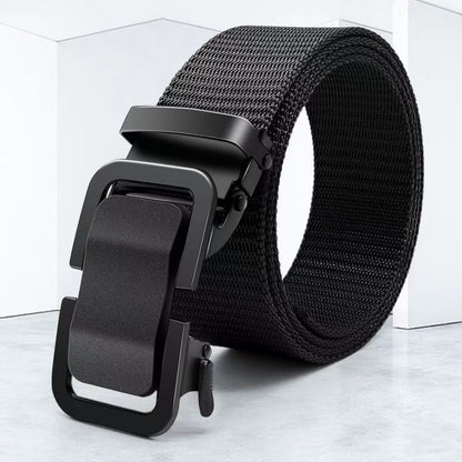 Men's Cowboy Style Casual Belt With Iron Automatic Buckle, Nylon Braid Surface Featuring Cloud Pattern