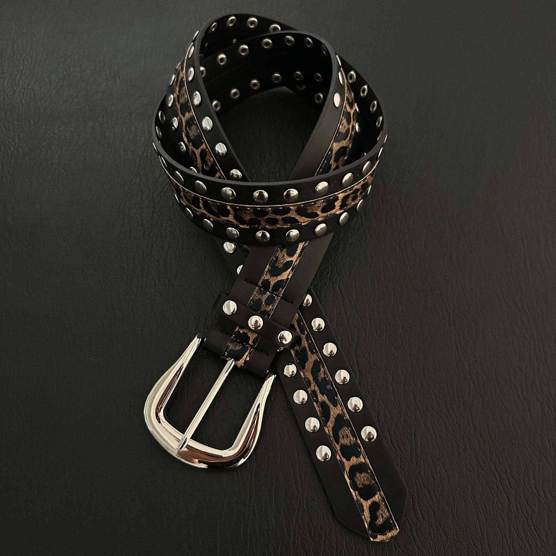Unisex Punk Leopard Print PU Leather Belt With Alloy Pin Buckle