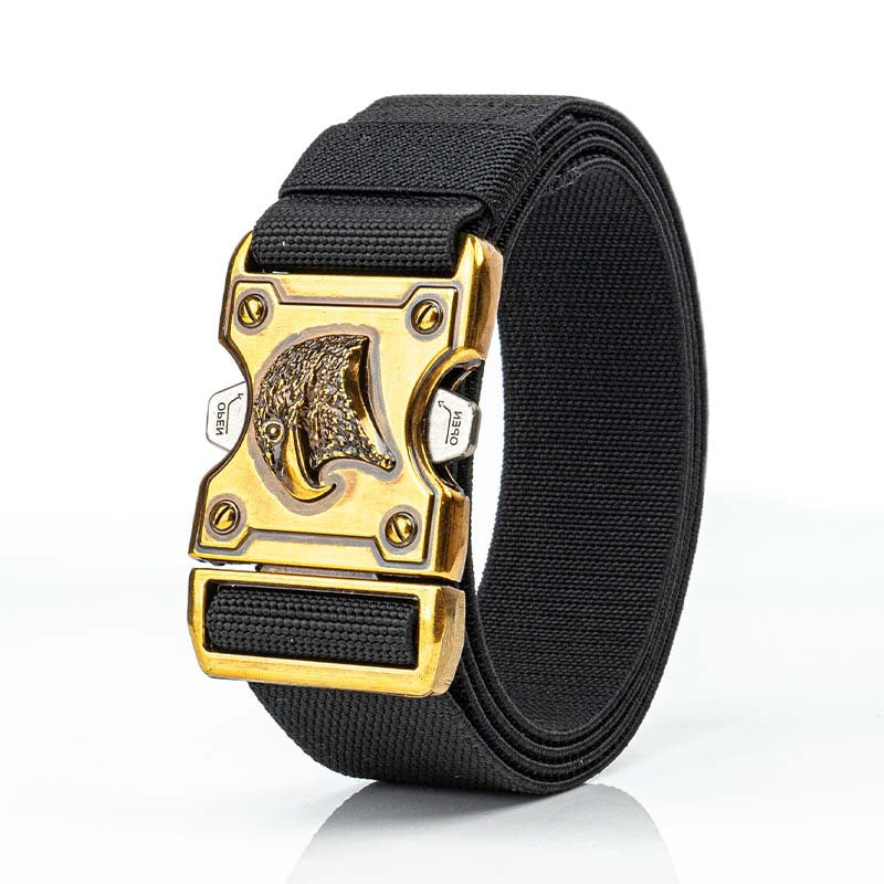 Men's Tactical Business Canvas Belt With Double Buckle And Alloy Buckle In Dyed Black