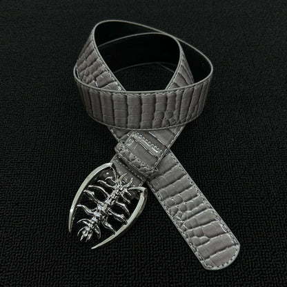Scorpion Hip-Hop Belt With Smooth Alloy Buckle In Grey PU Leather