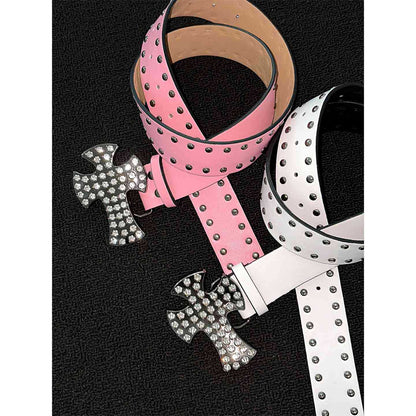 Men's Punk Style Cross Belt With Zinc Alloy Snap Buckle, Made Of Durable PU Leather
