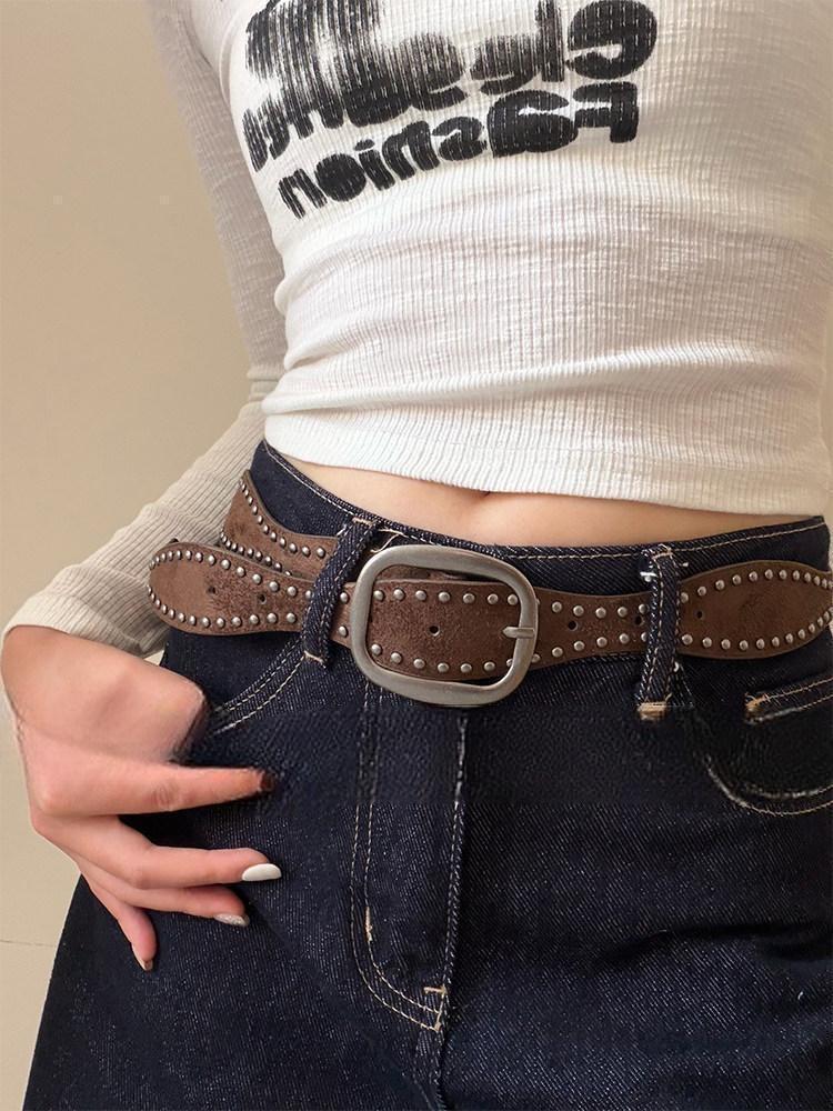 Waves Belt In Frosted PU Leather With Alloy Pin Buckle