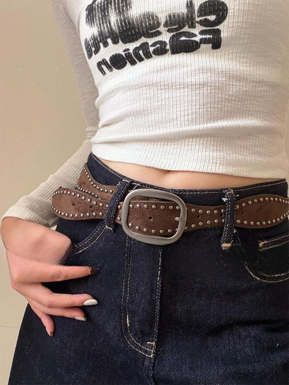 Waves Belt In Frosted PU Leather With Alloy Pin Buckle