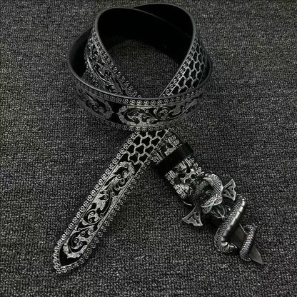 Unisex Punk Snake Pattern Belt With Zinc Alloy Embossed Buckle And Synthetic Fibre Embossing Surface Finish
