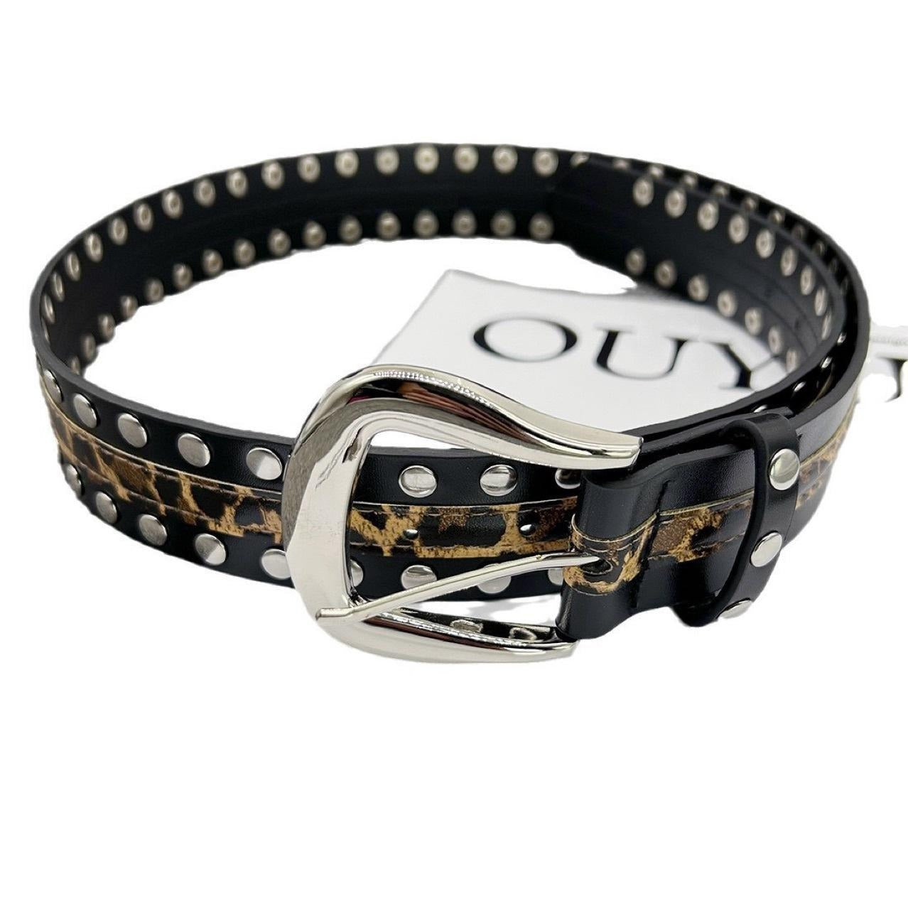 Unisex Punk Leopard Print Belt In PU Leather With Alloy Pin Buckle