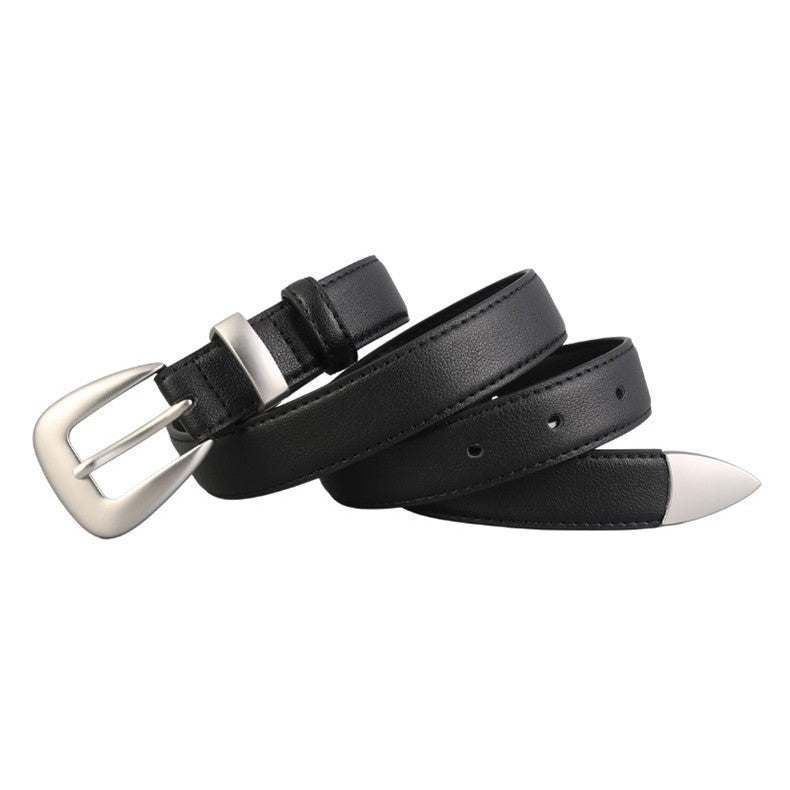 Women's Genuine Leather Commute Belt With Alloy Pin Buckle In Dyed Black