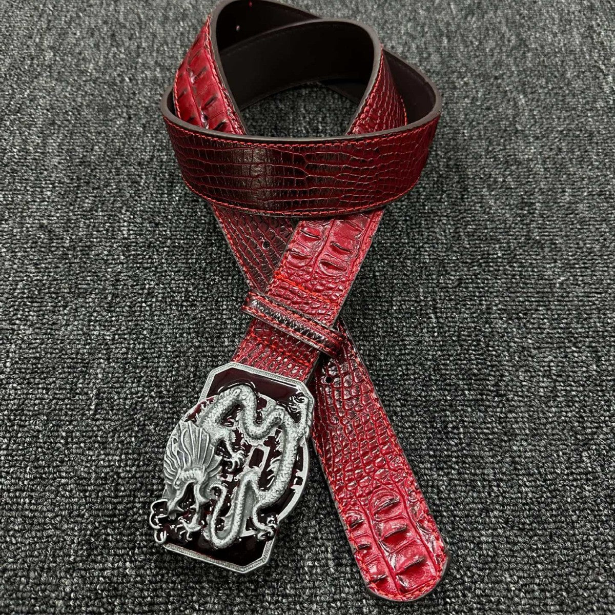 Punk Dragon Belt In Red PU Leather With Alloy Buckle