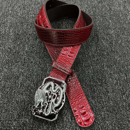 Punk Dragon Belt In Red PU Leather With Alloy Buckle