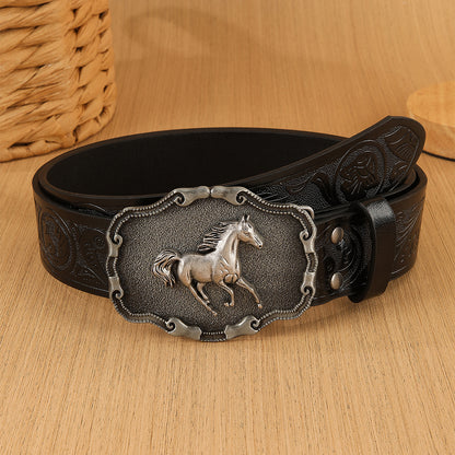Men's Cowboy Style Fashion Belt With Zinc Alloy Smooth Buckle, PU Leather Embossing Surface Finish