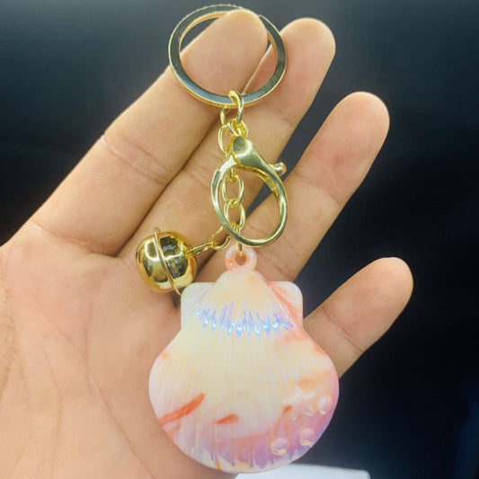 Valentine's Day Shell Key Chain In Colour Featuring Acrylic Inlay, Stylish Bag Charm Accessory