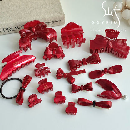 French Style Bow Tie Hair Claws For Women In Red, Made Of Acetic Acid Sheets, Perfect For Summer Hairpin