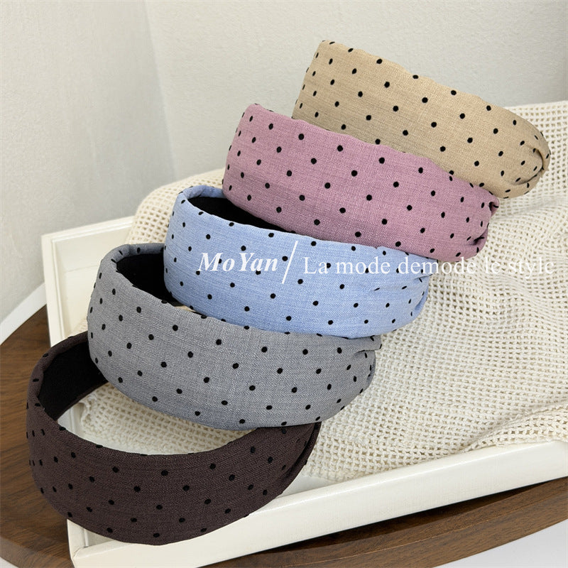 Retro Polka Dots Hair Band For Women In Khaki, Summer Flocking Hair Accessory