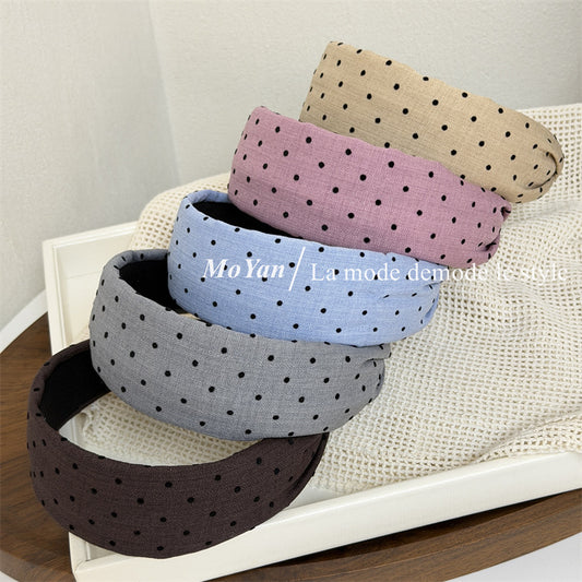 Retro Polka Dots Hair Band For Women In Khaki, Summer Flocking Hair Accessory