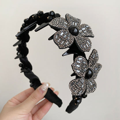 Flowers Jewelry Headband For Women In Velvet With Rhinestones, Summer Commute Style Hair Accessory