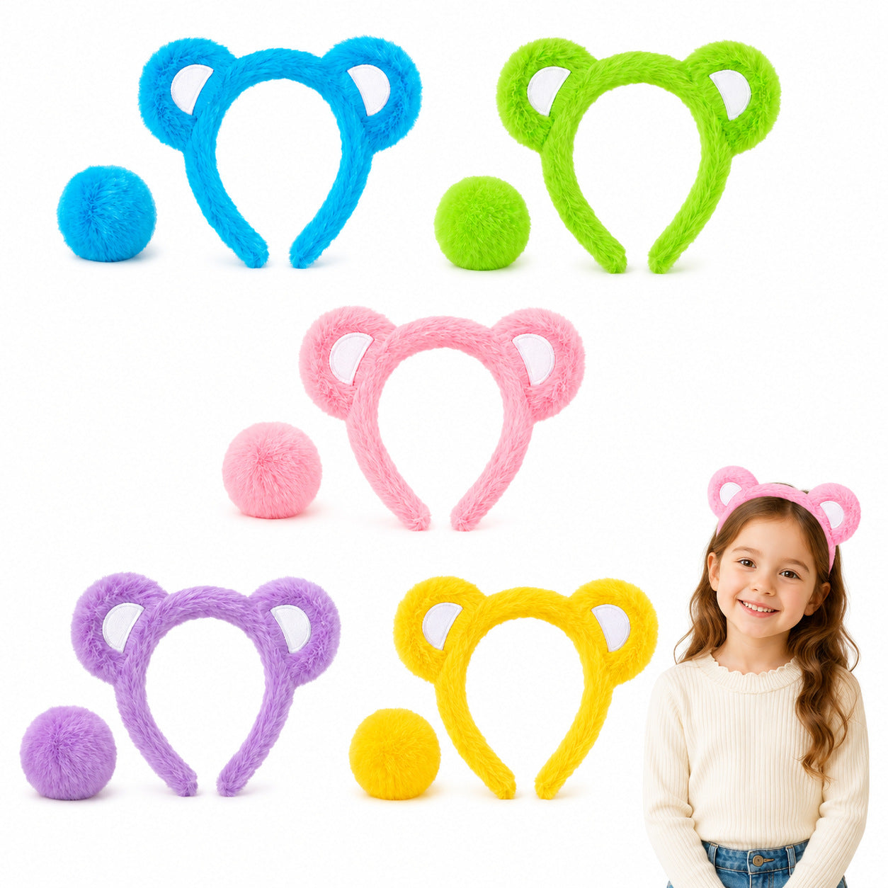 Little Bear Cartoon Style Spa Headband Made Of Cloth, Unisex, Natural Pink, 1 Set