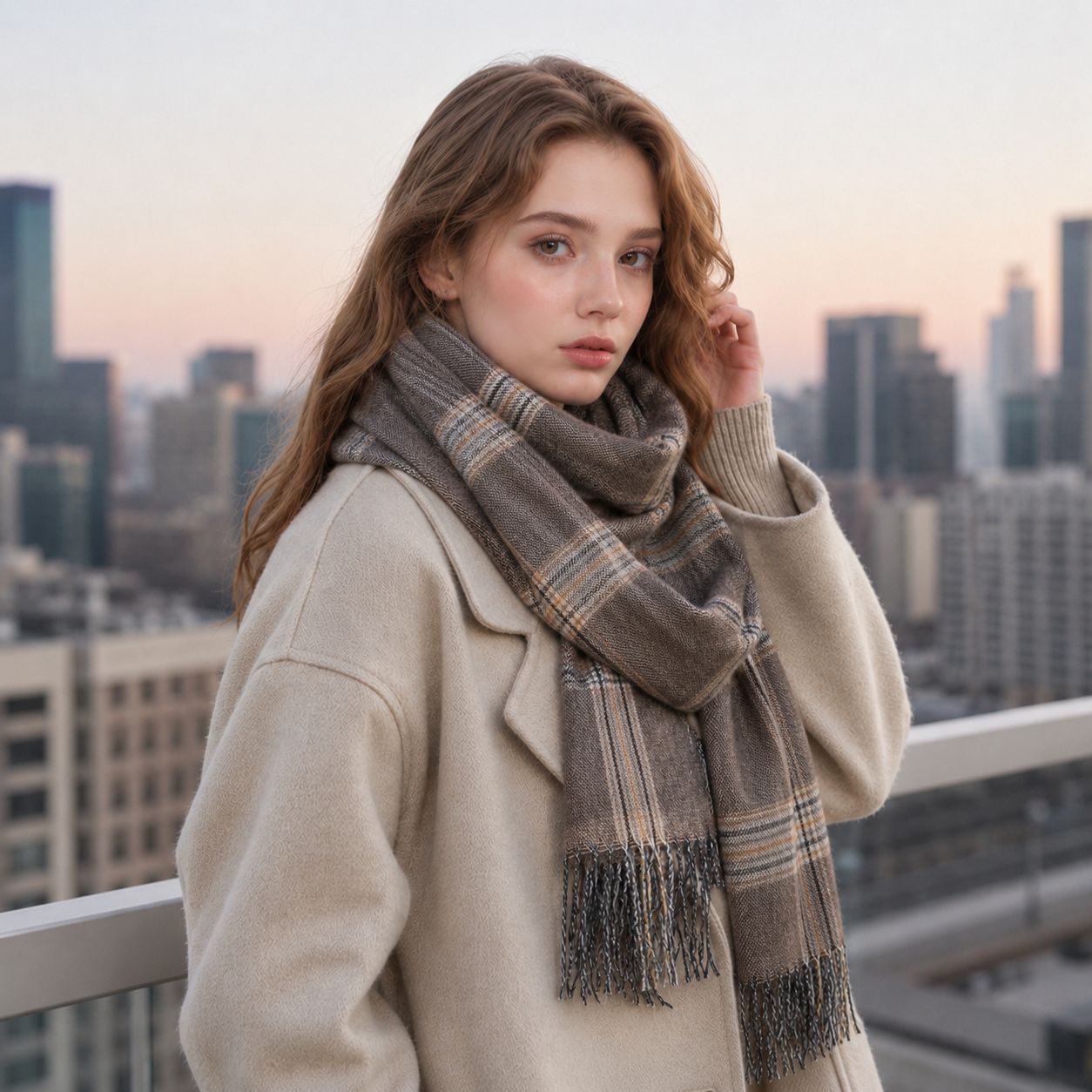 Plaid Polyester Scarf For Women, Stylish Winter Accessory