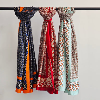 British Style Plaid Satin Silk Scarf For Women, Perfect For Spring Season