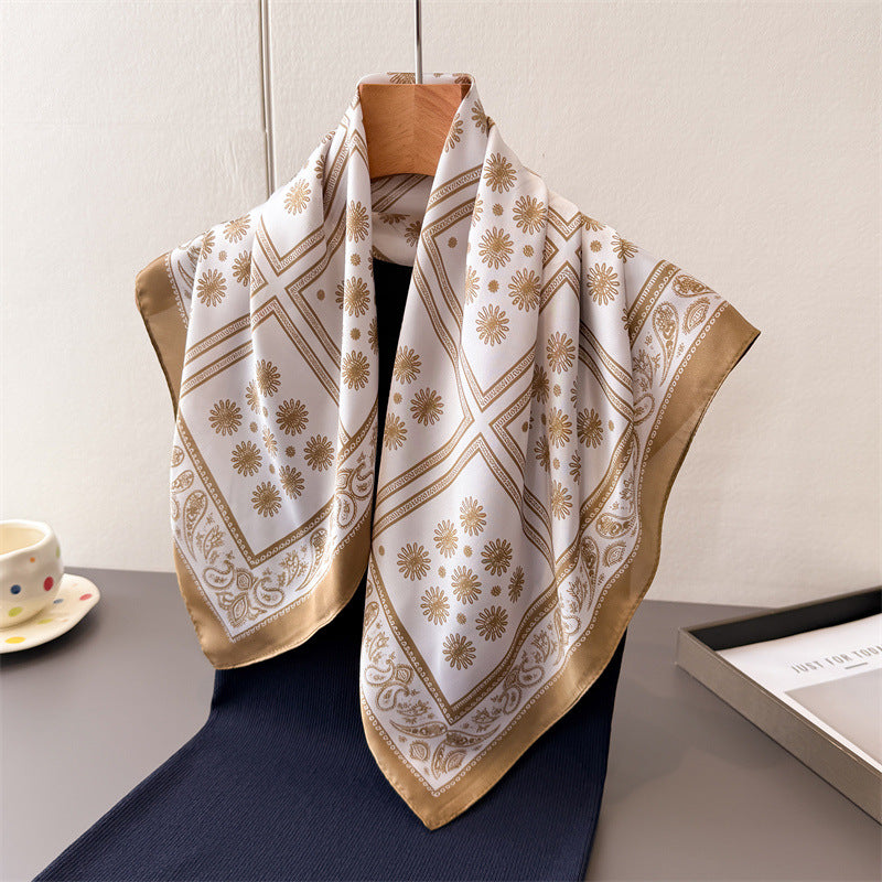 Plaid Polyester Silk Scarf For Women In White, Perfect For Summer Commute