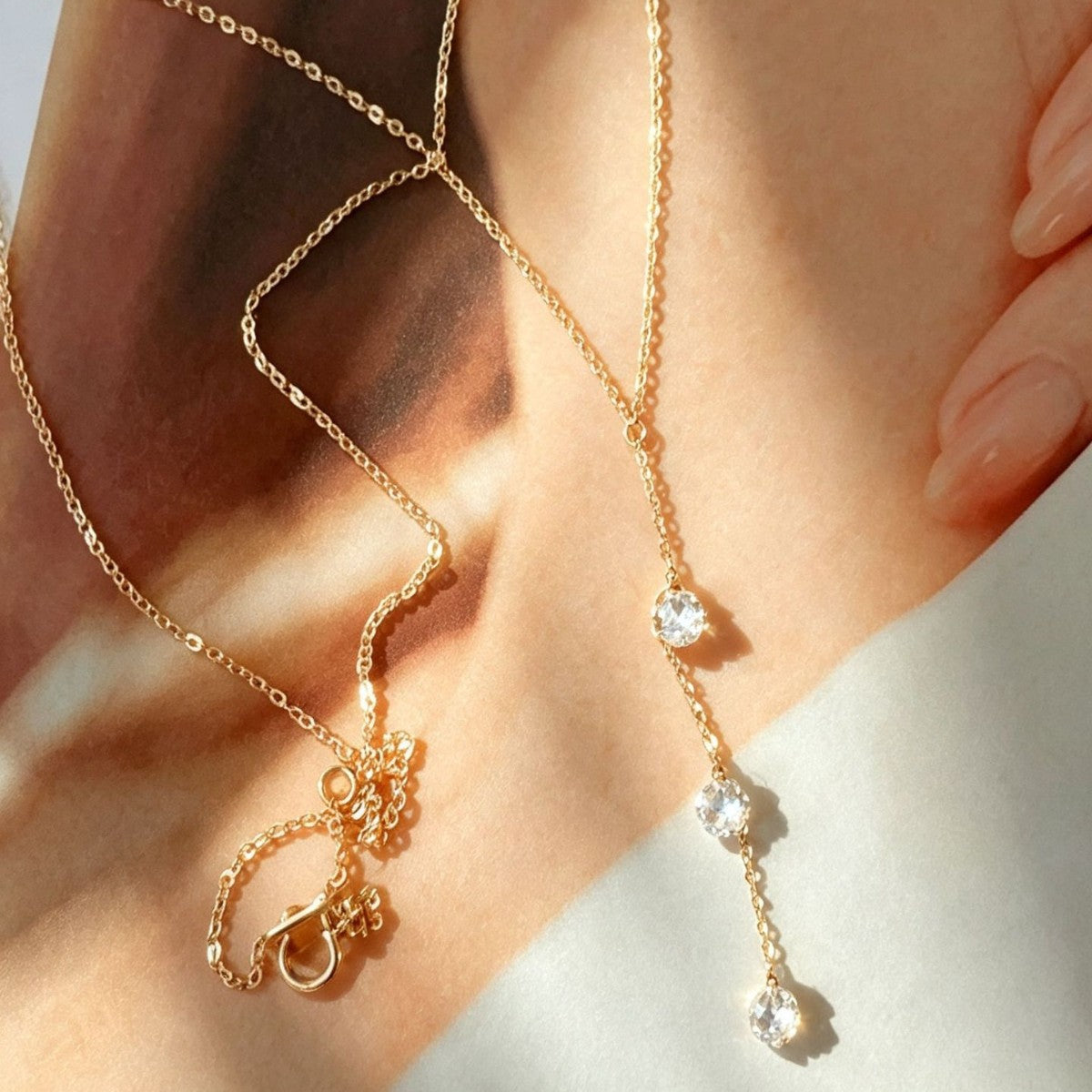 Geometric Simple Style Necklace For Women In 925 Sterling Silver With 18K Real Gold Plated And Zircon Inlay
