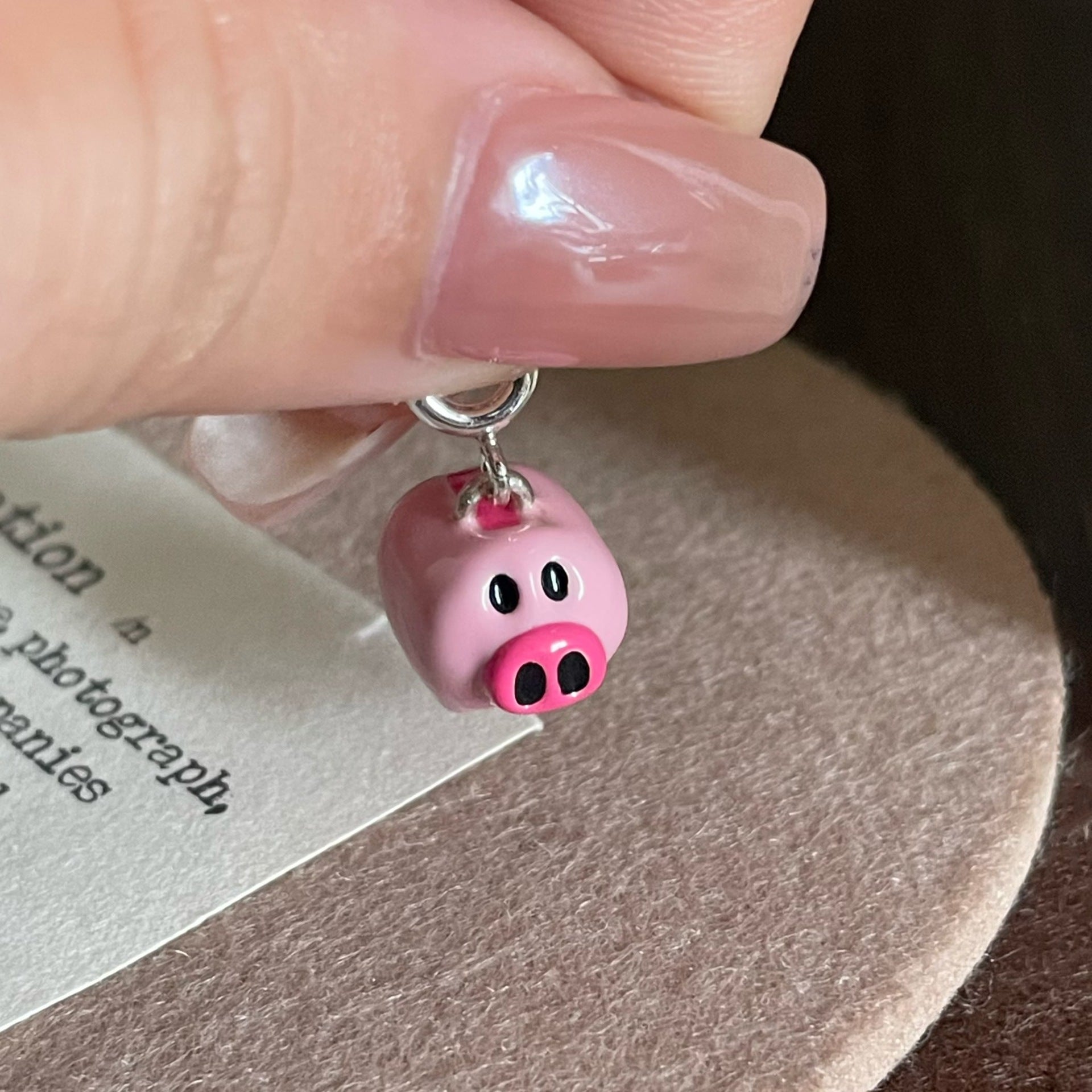 Cute Pig Pendant In 925 Sterling Silver With Natural Pink Enamel Finish
