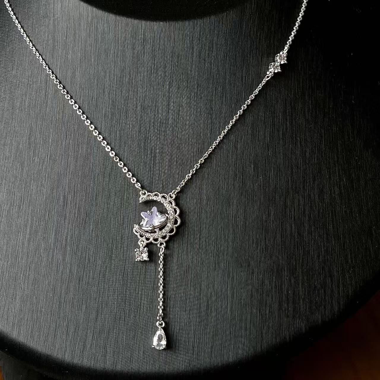 Sweet Purple Moon Tassel Necklace For Women In Copper With February Birthstone Amethyst Inlay
