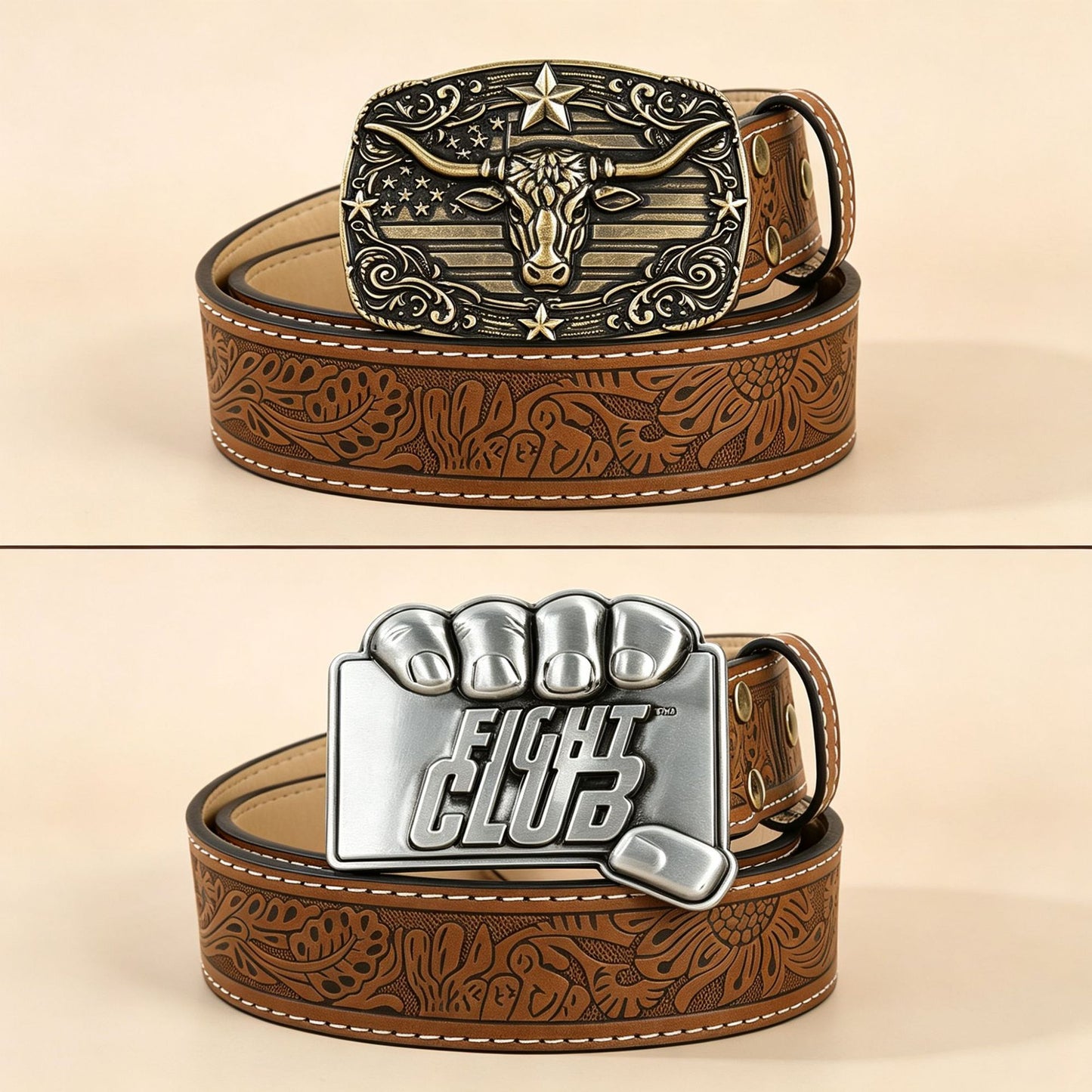 Retro Unisex Fashion Belt With Smooth Alloy Buckle, Embossed PU Leather Featuring Cattle Pattern