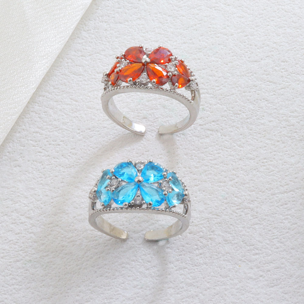 Luxurious Elaborate Flowers Open Ring For Women In Copper With Zircon Inlay