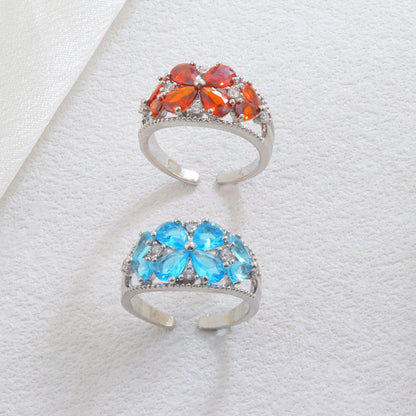 Luxurious Elaborate Flowers Open Ring For Women In Copper With Zircon Inlay