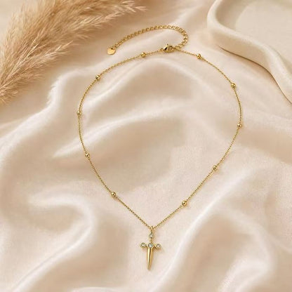 Retro Gold Cross Pendant Necklace For Women In Electroplated 304 Stainless Steel With Rhinestone Inlay