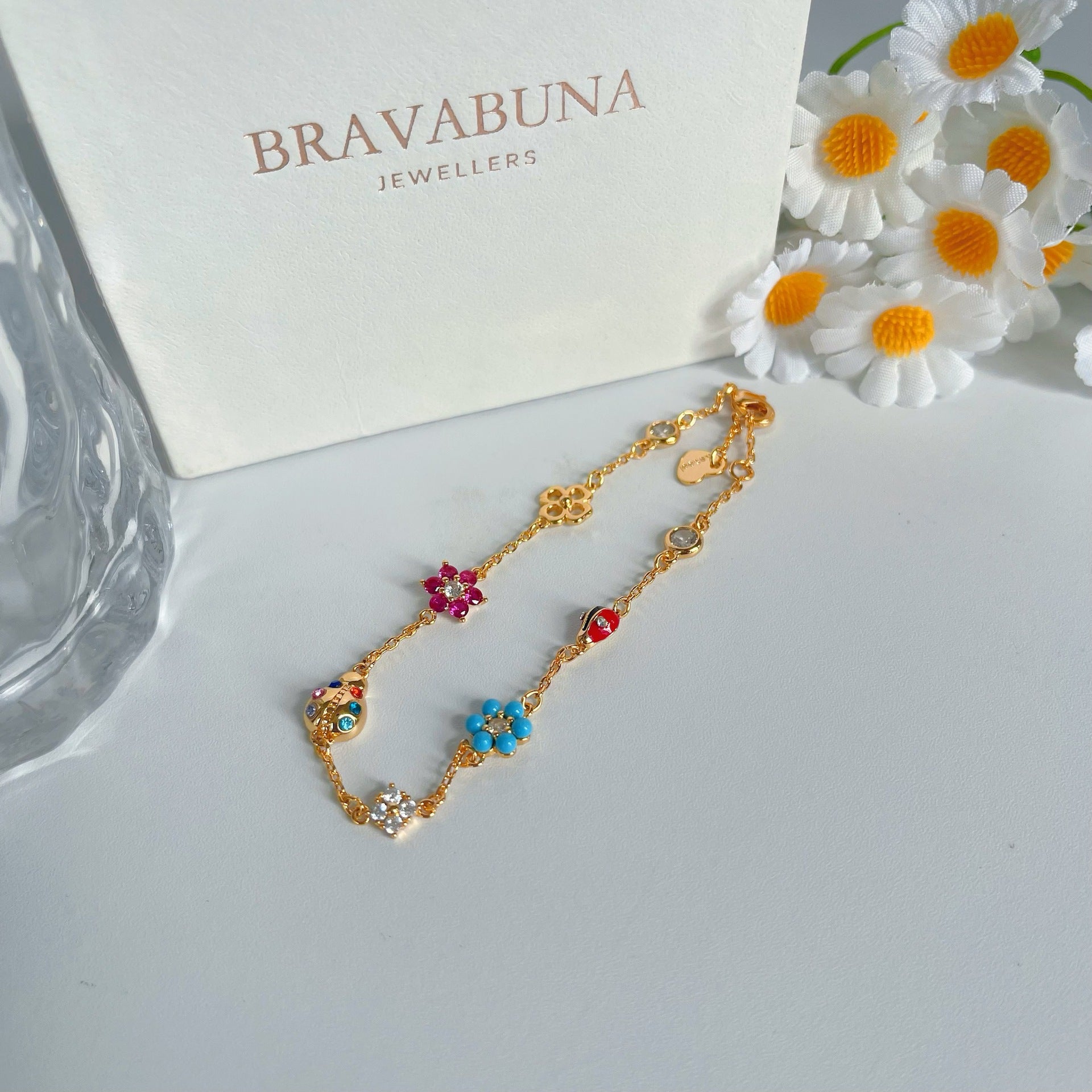 Three-dimensional Ladybugs Copper Bracelet With Zircon Inlay For Women