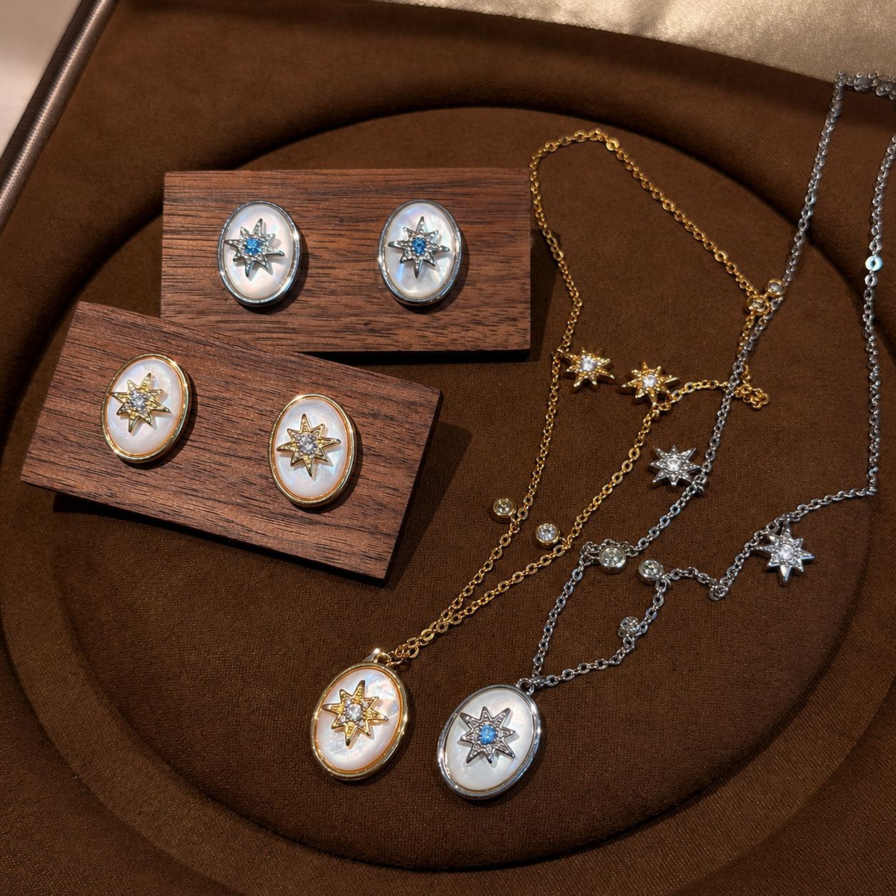 Starburst Retro Earrings For Women With Copper Posts Electroplated And Mother-of-pearl Shell Inlay