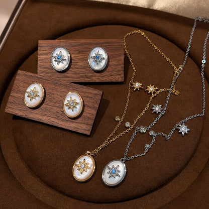 Starburst Retro Earrings For Women With Copper Posts Electroplated And Mother-of-pearl Shell Inlay