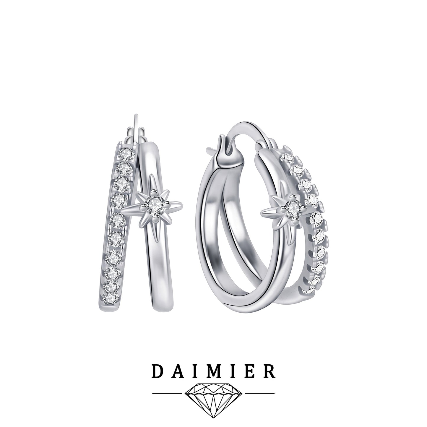 Starburst Hoop Earrings For Women In Silver, Copper With Real Gold Plated Finish And Zircon Inlay