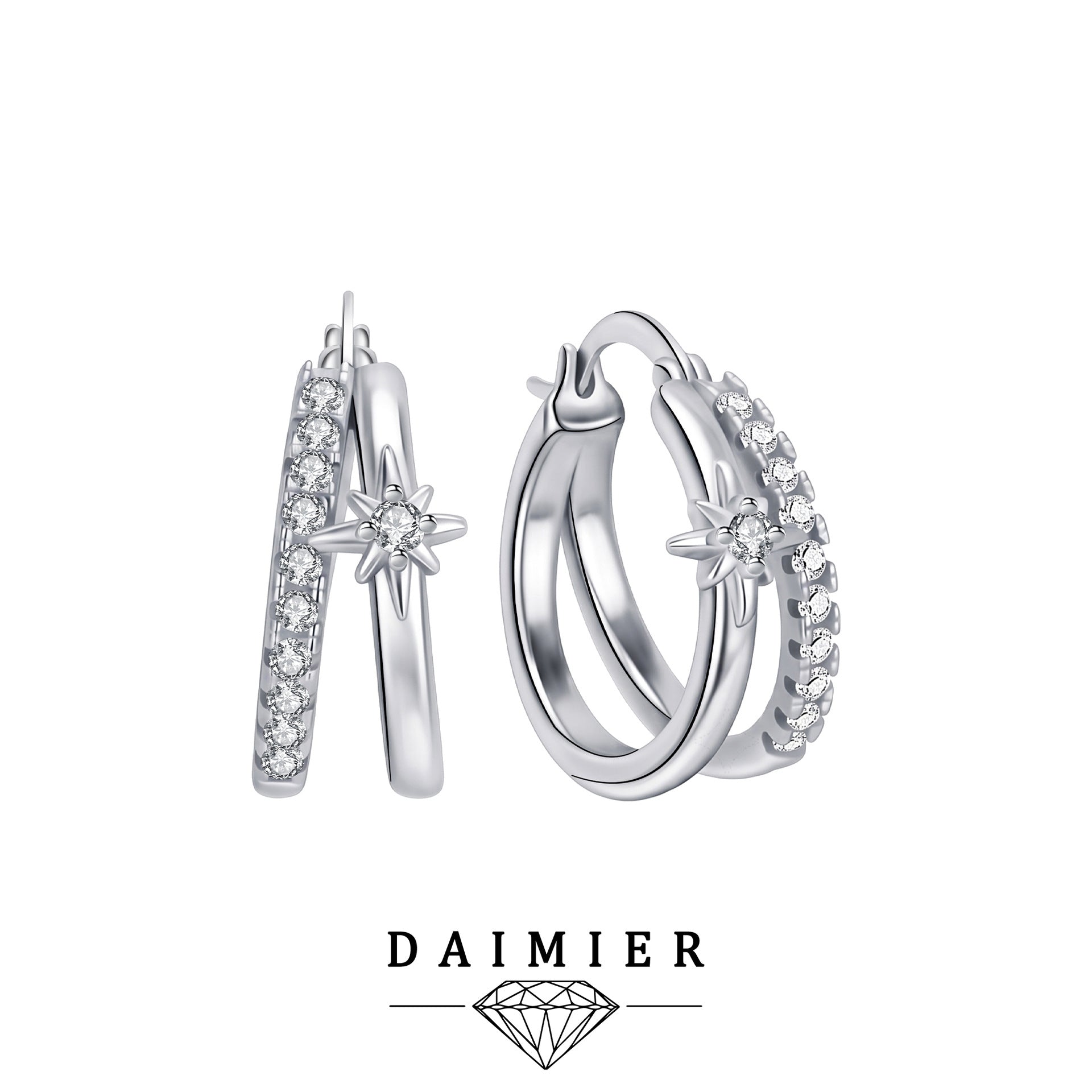 Starburst Hoop Earrings For Women In Silver, Copper With Real Gold Plated Finish And Zircon Inlay