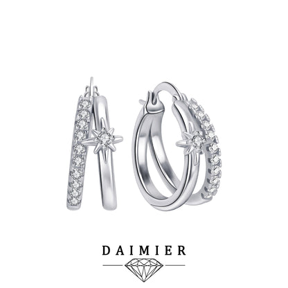 Starburst Hoop Earrings For Women In Silver, Copper With Real Gold Plated Finish And Zircon Inlay